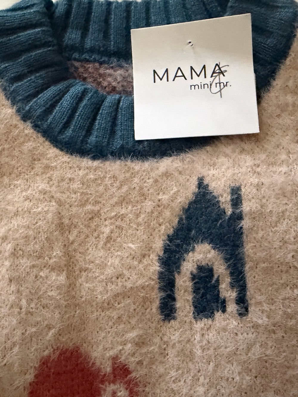 NWT/NWOT Mama & Mini Cozy Patterned Fuzzy Sweater in Beige, Teal, Coral Multi Sz - Picture 2 of 3
